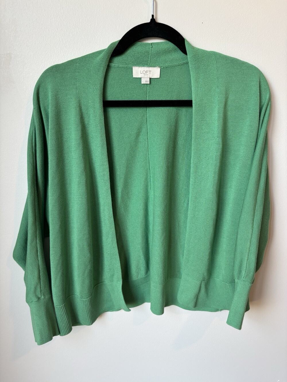 Loft Three Quarter Sleeve Green Cardigan Women Size Large